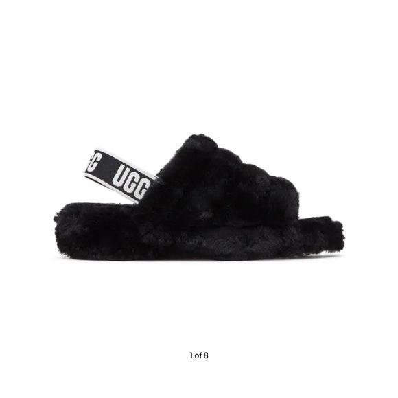 UGG Black Fluffy Slippers - Picture 1 of 15